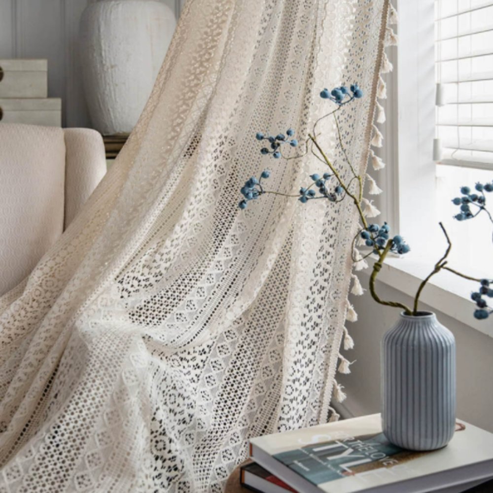 curtain Cotton Crochet Tassel Sheer Curtain
